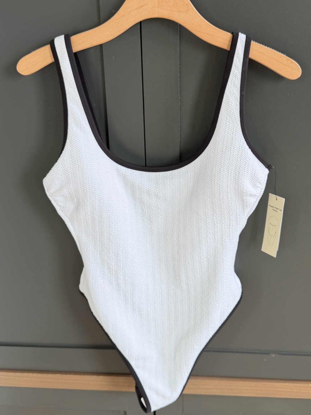 no boundaries | Textured White One-Piece Swimsuit with Black Trim | M | NWT